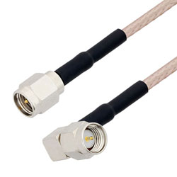 Picture of SMA Male Right Angle to SMA Male Cable Assembly using RG-316 Coax, 1 FT with HeatShrink