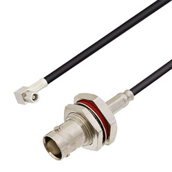 Picture of SMC Plug Right Angle to BNC Female Bulkhead Cable Assembly using RG174 Coax, 1 FT , LF Solder