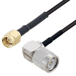 Picture of SMA Male to TNC Male Right Angle Cable Assembly using RG174 Coax, 1 FT with HeatShrink