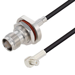 Picture of TNC Female Bulkhead to MCX Plug Right Angle Cable Assembly using RG174 Coax, 2 FT