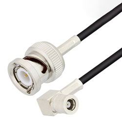 Picture of SMB Plug Right Angle to BNC Male Cable Assembly using RG174 Coax, 2 FT , LF Solder