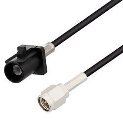 Picture of Black FAKRA Plug to SMA Male Cable Assembly using RG174 Coax, 1 FT
