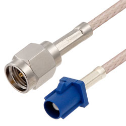 Picture of Blue FAKRA Plug to SMA Male Cable Assembly using RG-316 Coax, 2 FT