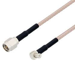 Picture of SMA Male to MCX Plug Right Angle Cable Assembly using RG316 Coax, 1 FT with HeatShrink