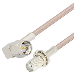 Picture of SMA Male Right Angle to SMA Female Bulkhead Cable Assembly using RG316 Coax, 6 FT