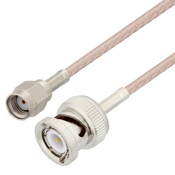 Picture of Reverse Polarity SMA Plug to BNC Male Cable Assembly using RG316 Coax, 1 FT
