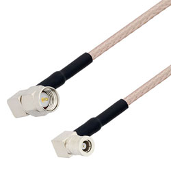 Picture of SMA Male Right Angle to SMB Plug Right Angle Cable Assembly using RG316 Coax, 1 FT with HeatShrink, LF Solder
