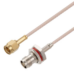Picture of SMA Male to TNC Female Bulkhead Cable Assembly using RG316 Coax, 2 FT
