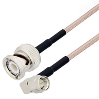 Picture of SMA Male Right Angle to BNC Male Cable Assembly using RG316 Coax, 1 FT with HeatShrink