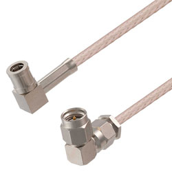 Picture of SMB Plug Right Angle to SMA Male Right Angle Cable Assembly using RG316-DS Coax, 0.5 FT