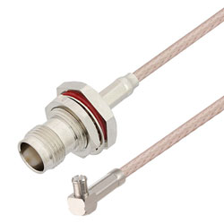 Picture of TNC Female Bulkhead to MCX Plug Right Angle Cable Assembly using RG316-DS Coax, 1.5 FT