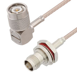 Picture of TNC Male Right Angle to TNC Female Bulkhead Cable Assembly using RG316-DS Coax, 0.5 FT