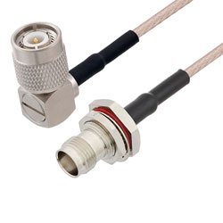 Picture of TNC Male Right Angle to TNC Female Bulkhead Cable Assembly using RG316-DS Coax, 1.5 FT with HeatShrink
