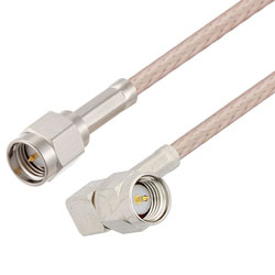 Picture of SMA Male to SMA Male Right Angle Cable Assembly using RG316-DS Coax, 1.5 FT