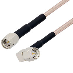 Picture of SMA Male to SMA Male Right Angle Cable Assembly using RG316-DS Coax, 1.5 FT with HeatShrink
