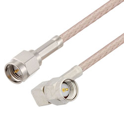 Picture of SMA Male to SMA Male Right Angle Cable Assembly using RG316-DS Coax, 0.5 FT , LF Solder