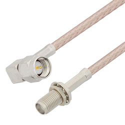 Picture of SMA Male Right Angle to SMA Female Bulkhead Cable Assembly using RG316-DS Coax, 1 FT