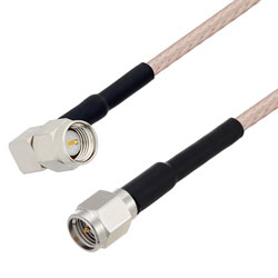 Picture of SMA Male Right Angle to SMA Male Cable Assembly using RG316-DS Coax, 0.5 FT with HeatShrink