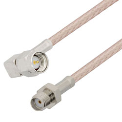 Picture of SMA Male Right Angle to SMA Female Cable Assembly using RG316-DS Coax, 0.5 FT