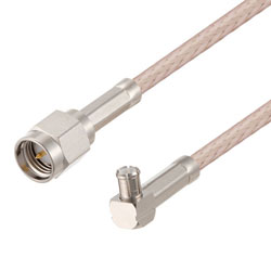 Picture of SMA Male to MCX Plug Right Angle Cable Assembly using RG316-DS Coax, 0.5 FT