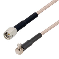 Picture of SMA Male to MCX Plug Right Angle Cable Assembly using RG316-DS Coax, 1 FT with HeatShrink