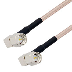 Picture of SMA Male Right Angle to SMA Male Right Angle Cable Assembly using RG316-DS Coax, 1 FT with HeatShrink, LF Solder