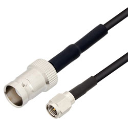 Picture of BNC Female to SMA Male Cable Assembly using RG174 Coax, 2 FT with HeatShrink