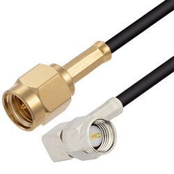 Picture of SMA Male to SMA Male Right Angle Cable Assembly using RG174 Coax, 1 FT with HeatShrink