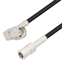 Picture of SMA Male Right Angle to SMB Plug Cable Assembly using RG174 Coax, 1 FT with HeatShrink