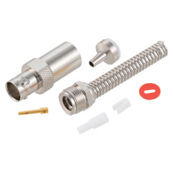 Picture of 78 Ohm TRB 3-lug Jack 1553 Connector Clamp/Solder Attachment with Bend Relief for 30-02003-LC, TWC-78-1 (OD .150")