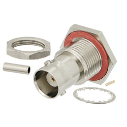 Picture of BNC Female Bulkhead Mount Connector Crimp/Solder Attachment for RG178, .480 inch D Hole