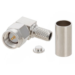 Picture of 12.4 GHz SMA Male Right Angle Connector Crimp/Solder Attachment for RG55, RG142, RG223, RG400, RG141