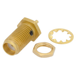 Picture of 18 GHz SMA Female Bulkhead Mount Connector Solder Attachment Solder Cup Terminal, .235 inch D Hole, Rear Mount
