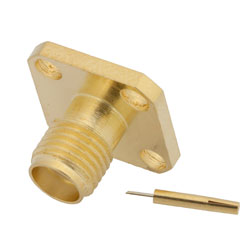 Picture of 18 GHz SMA Female Connector Solder Attachment 4 Hole Flange Mount Tab Terminal, .340 inch Hole Spacing