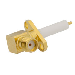Picture of 18 GHz SMA Female Right Angle Connector Solder Attachment 2 Hole Flange Mount Pin Terminal, .481 inch Hole Spacing, -45 Degree Flange Direct