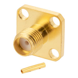 Picture of 18 GHz SMA Female Connector Solder Attachment 4 Hole Flange Mount for RG405, RG405 Tinned, .085 Semi-Rigid, LC085TB, .340 inch Hole Spacing