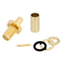 Picture of 12.4 GHz SMA Female Bulkhead Mount Connector Crimp/Solder Attachment for RG58, RG303, LMR-195, 195 Series