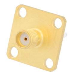 Picture of 18 GHz SMA Female Connector Solder Attachment 4 Hole Flange Mount Stub Terminal, .500 inch Hole Spacing