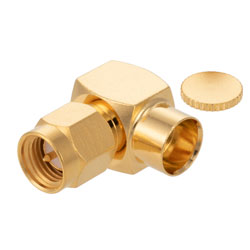 Picture of 12.4 GHz SMA Male Right Angle Connector Solder Attachment for .250 Semi Rigid, .250 Formable, RG401