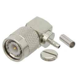 Picture of TNC Male Right Angle Connector Crimp/Solder Attachment for RG174, RG316, RG188, 0.100 inch,  LMR-100