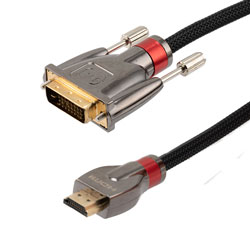 Picture of HDMI 2.0 to DVI, M/M, Silver Zinc Alloy Shell with Gold Plated Connector, black nylon braid cable, 1080P @ 60 Hz, 10FT