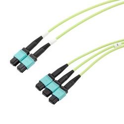 Picture of 3xMPO8 no pins to 2xMPO12 no pins, OM5 50/125um Multimode, ONFR Jacket, Lime Green, 10 meter