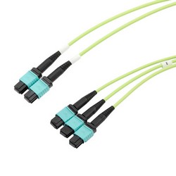 Picture of 3xMPO8 no pins to 2xMPO12 no pins, OM5 50/125um Multimode, ONFR Jacket, Lime Green, 1 meter