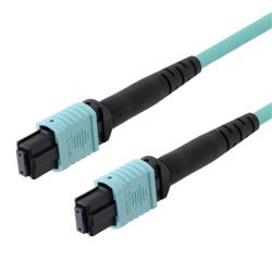 Picture of MPO w/o pins to MPO w/o pins, 24 Fiber Round, OM3 10G 50/125 Multimode, LSZH Jacket, Aqua, 10.0m