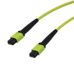 Picture of MPO no pins to MPO no pins, 24 fiber,Type A,OM5 50/125um Multimode, OFNR Jacket, Lime Green, 3 meter