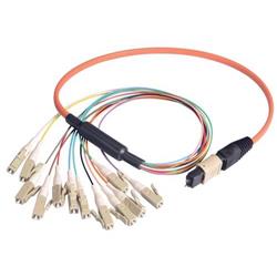 Picture of MPO Male to 12x LC Fan-out, 12 Fiber Ribbon, OM2 50/125 Multimode, OFNR Jacket, Orange, 10.0m