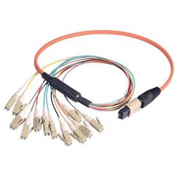 Picture of MPO Male to 12x LC Fan-out, 12 Fiber Ribbon, OM2 50/125 Multimode, OFNR Jacket, Orange, 1.0m