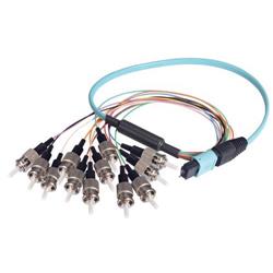 Picture of MPO Male to 12x ST Fan-out, 12 Fiber Ribbon, OM4 100G 50/125 Multimode, LSZH Jacket, Aqua, 0.5m