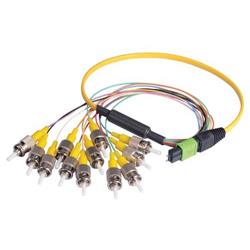 Picture of MPO Male to 12x ST Fan-out, 12 Fiber Ribbon, 9/125 Singlemode, OFNR Jacket, Yellow, 10.0m