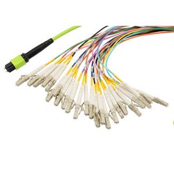 Picture of MPO w/ pins to LC Fan-out, 24 fiber round,OM5 50/125um Multimode, OFNR Jacket, Lime Green, 3 meter